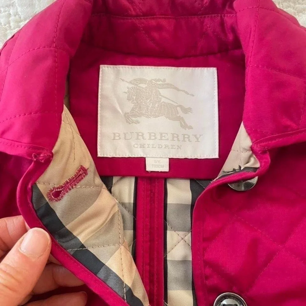 BURBERRY, Girl's Quilted Pink Coat, Size 5 - Picture 1 of 4